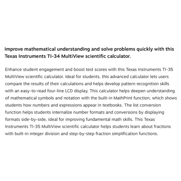 TEXAS INSTRUMENTS MultiView TI-34 Scientific Calculator, Blue/White - Picture 2 of 4